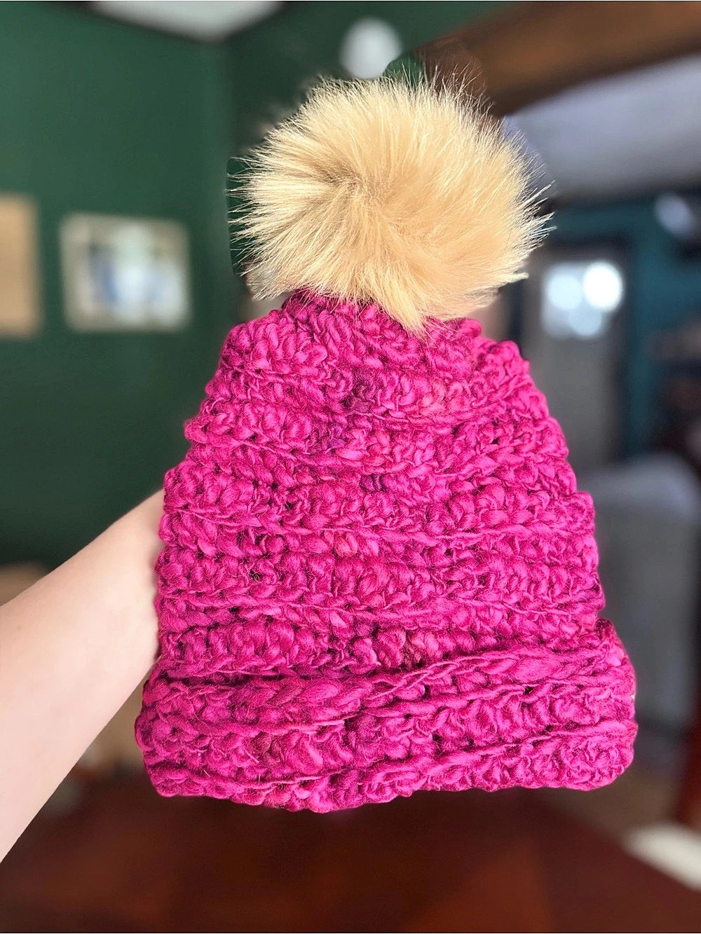100% Wool Kids Handmade Pom-Pom Knit Hat
